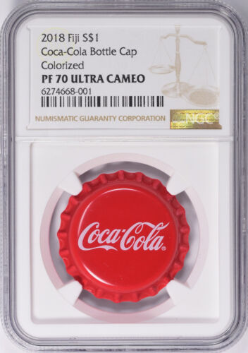 2018 Fidji Coca-Cola bouteille bouchon en forme de 1 $ épreuve argent pièce PR-70 UC neuve avec emballage extérieur - Photo 1 sur 3