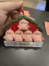 Pig  Family of 5 Personalized Christmas Ornament Polar X