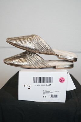 Birdies Swan Mules Flats | Gold Woven Leather | Womens Size 8.5 | READ