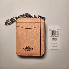 NWT 6303 Coach Zip Card Case With Chain Leather Faded Blush