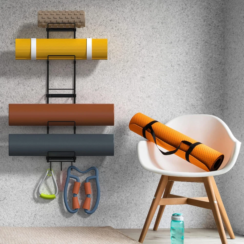 Yoga Mat Holder Wall Mount, Wall Rack Organizer, Storage Foam Roller and Block,