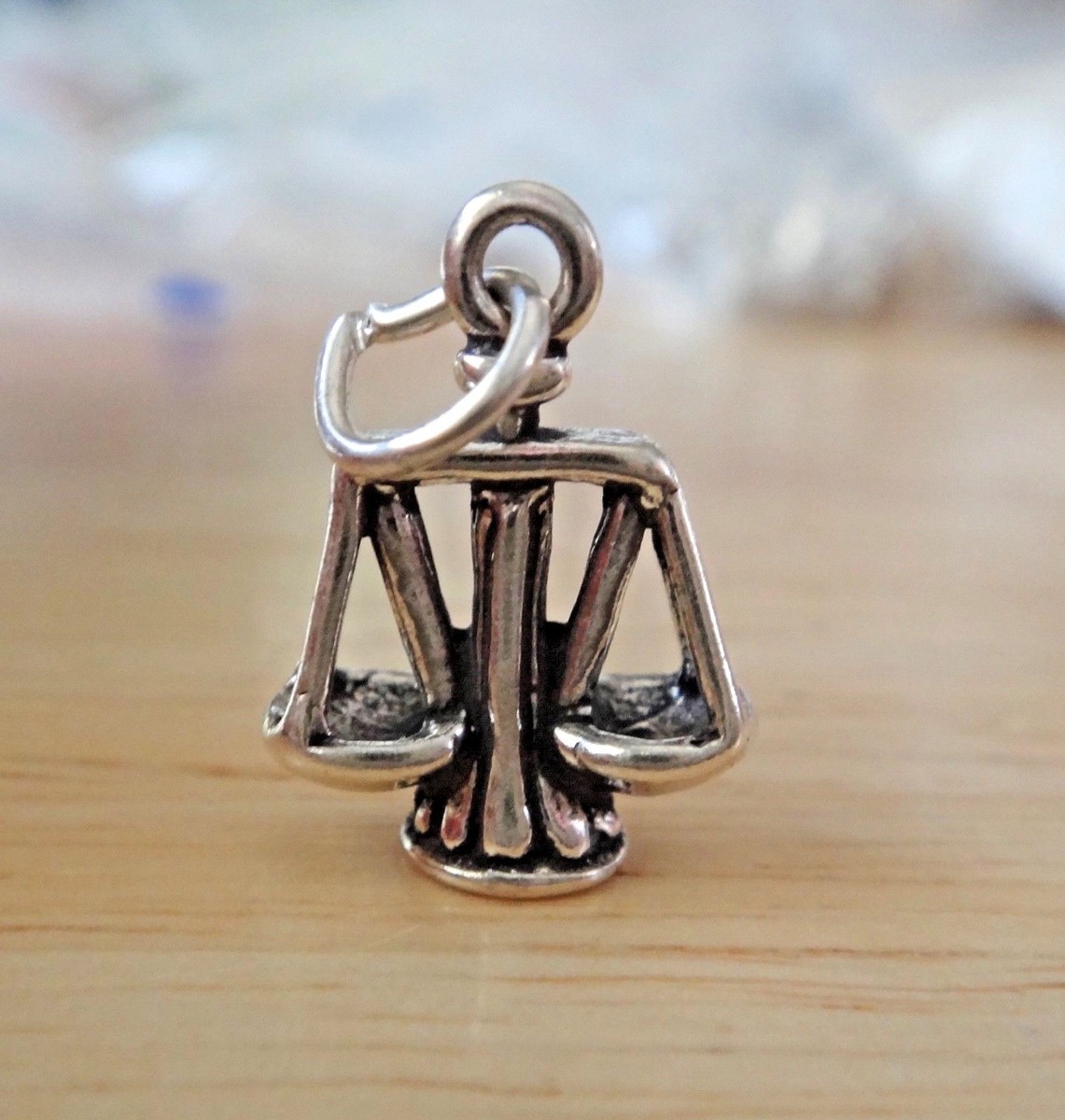 Sterling Silver Scales Of Justice Dangle Charm - Antique Finish, Fits 3mm Bracelets, 20mm X 10mm