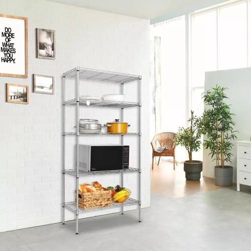 5 Tier Metal Storage Rack Shelving Wire Shelf Kitchen Office Garage Unit Racking - Picture 2 of 6
