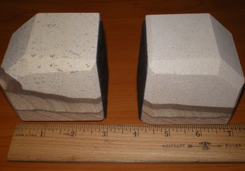 Vintage Natural SANDSTONE Sienna Brown Tan Stripe Rock Book Ends Bookend Holders - Picture 5 of 11