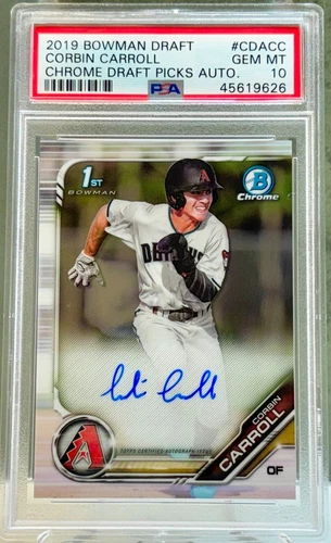 CORBIN CARROLL 2019 BOWMAN DRAFT 1ST BOWMAN CHROME AUTO #CDACC PSA 10 GEM MINT