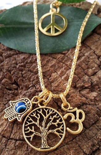 Good LIFE Karma Goldton Mitgefühl BAUM DES LEBENS OM HAMSA BÖSES AUGE Halskette - Bild 2 von 6