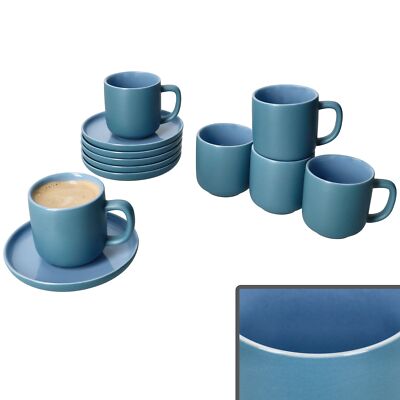 Ritzenhoff 6er Set Jasper Espressotassen & Untertassen Ozeanblau für 6 Personen