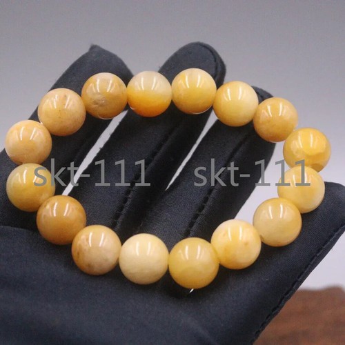 Zertifiziertes natürliches Jadeit gelbe Jade Armband 13 mm rund Perlenarmband - Bild 2 von 5