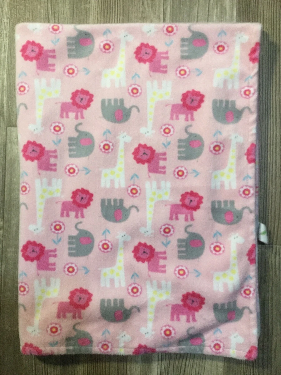 Starting Out One Baby Blanket Pink Zoo Animals Soft Dillards Reversible EUC K3