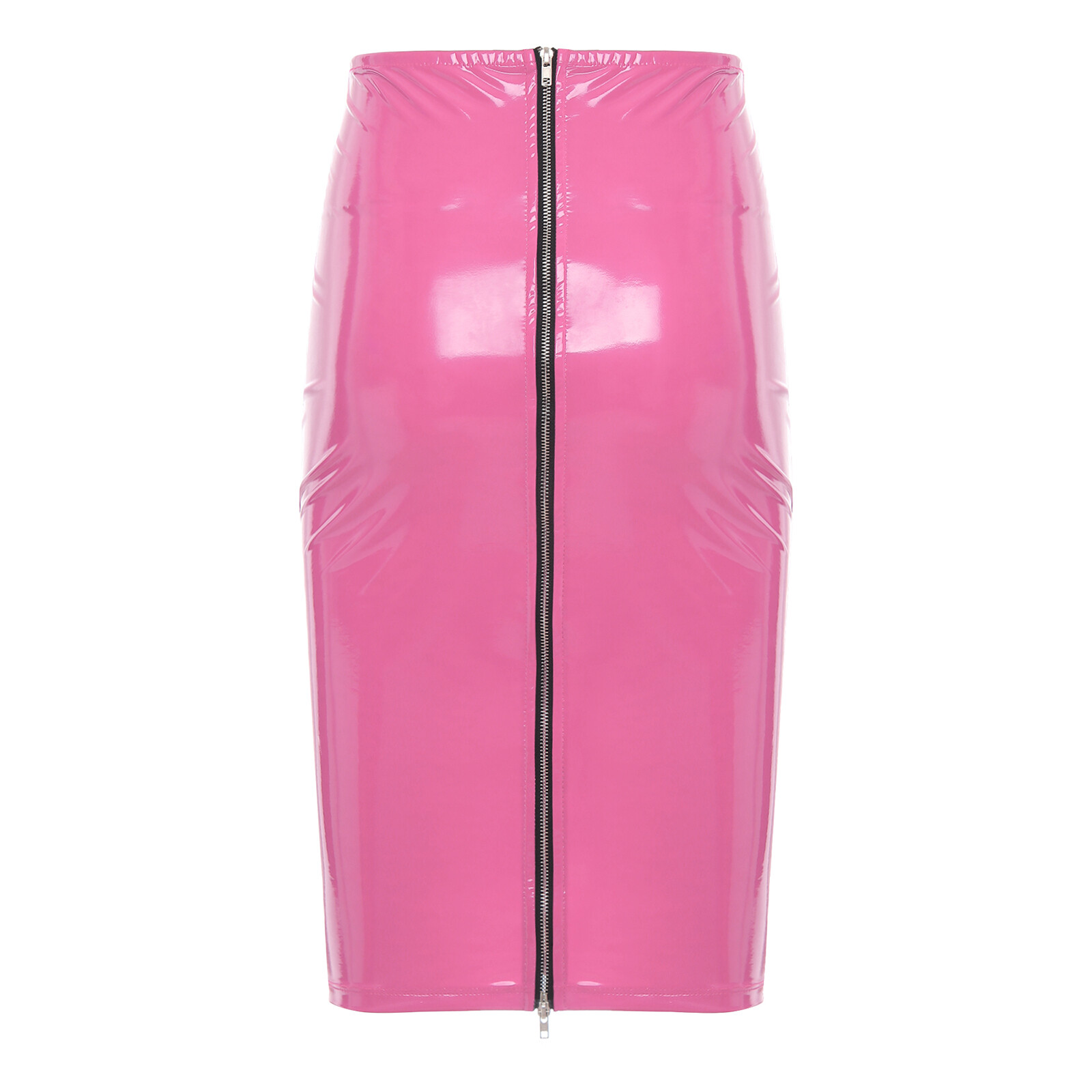 Women's Shiny PVC Leather Metal Buckle Skirt Latex Zipper Bodycon