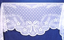White Lace Christmas Mantel Scarf Bows Branches Stars Ivy 18 x 93"
