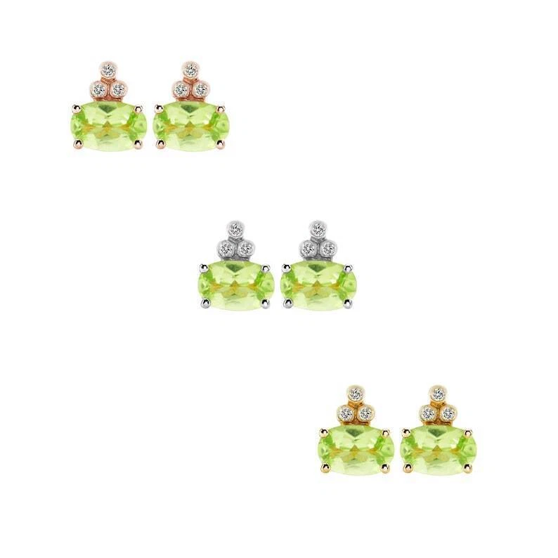 Natural Peridot and Diamonds Gemstone Studs Earrings 18k Solid Gold earrings - Image 4 of 4