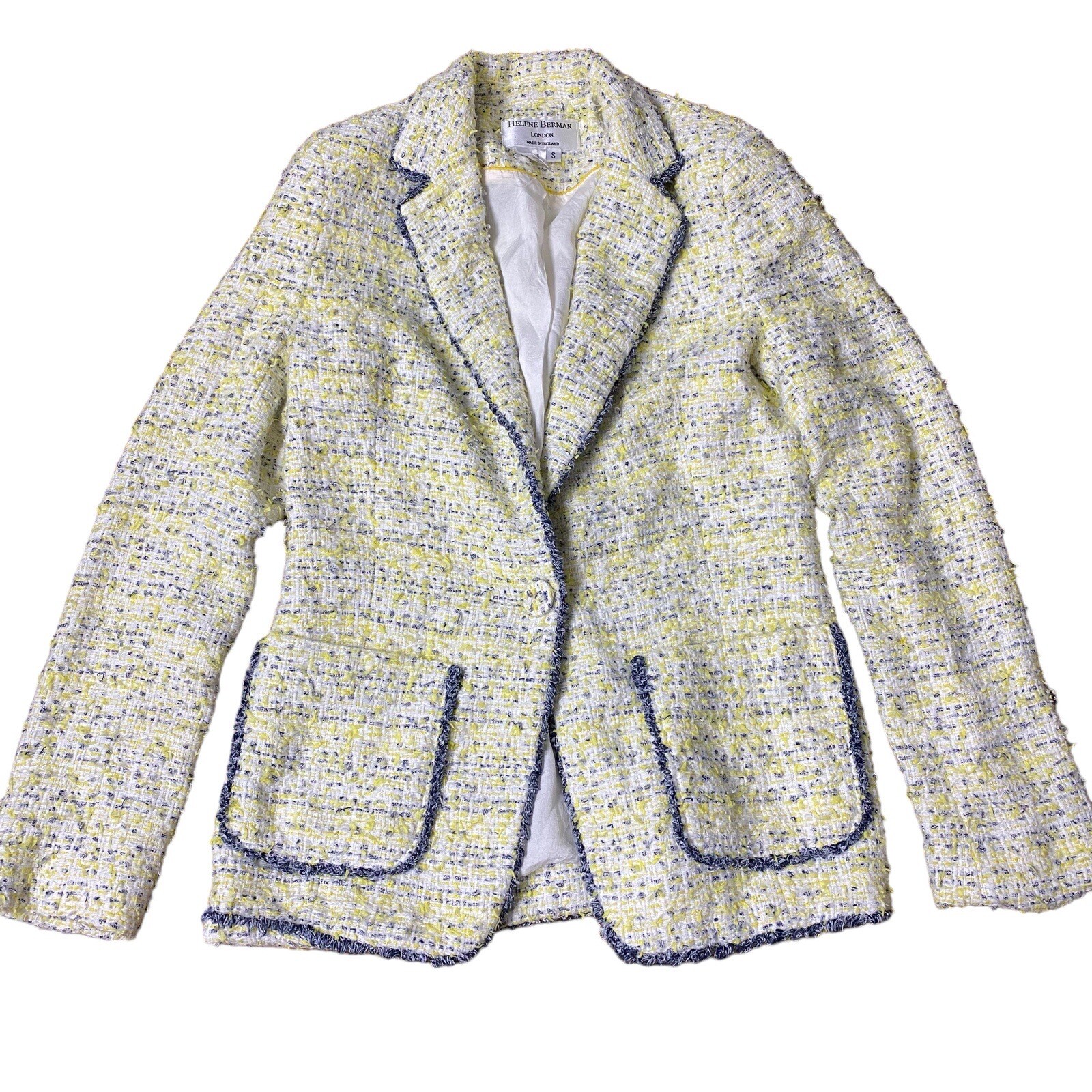 Helene Berman Tweed Blazer S Yellow White Boucle Preppy Old Money