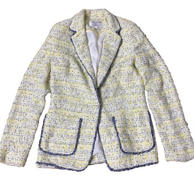 Helene Berman Tweed Blazer S Yellow White Boucle Preppy Old Money Quiet  Luxury