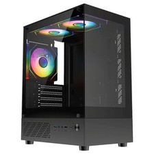 Image of CIT Celsius Black Micro ATX Gaming PC Case mATX Glass Panel 3 ARGB PWM Fans