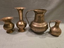 4er Set Vintage Messing Vasen & Kr&uuml;ge &ndash; Handarbeit &ndash; Indien Stil &ndash; ca. 12&ndash;18 cm