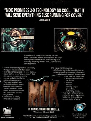 MDK Shiny Entertainment Vintage PC Gamer Magazine Ad 1997 8x11'' Windows 95 DOS