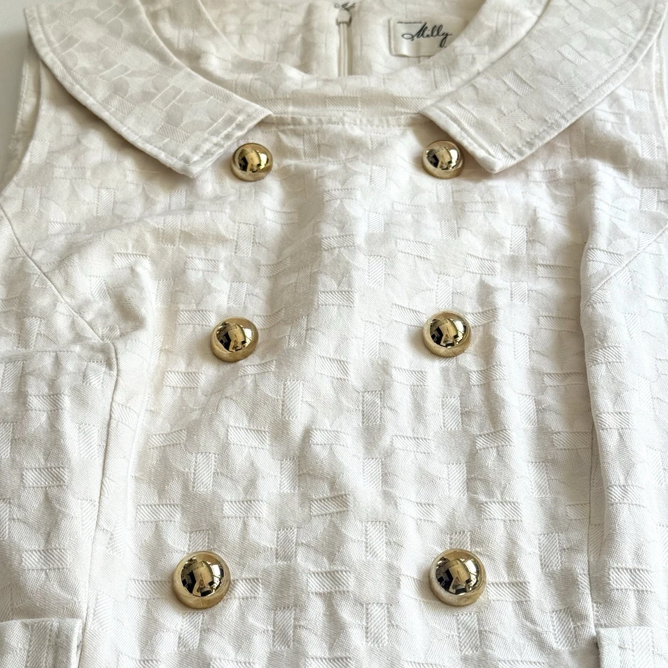 Vintage Milly New York 100% Cotton Silk Lined White Dress Gold Button sz 12 - Image 4 of 4