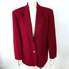 Lands End Petite 10 100 Wool Two Button Blazer Jacket Herringbone Dark Red