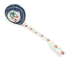 Blue Rose Polish Pottery Peach Posy Soup Ladle