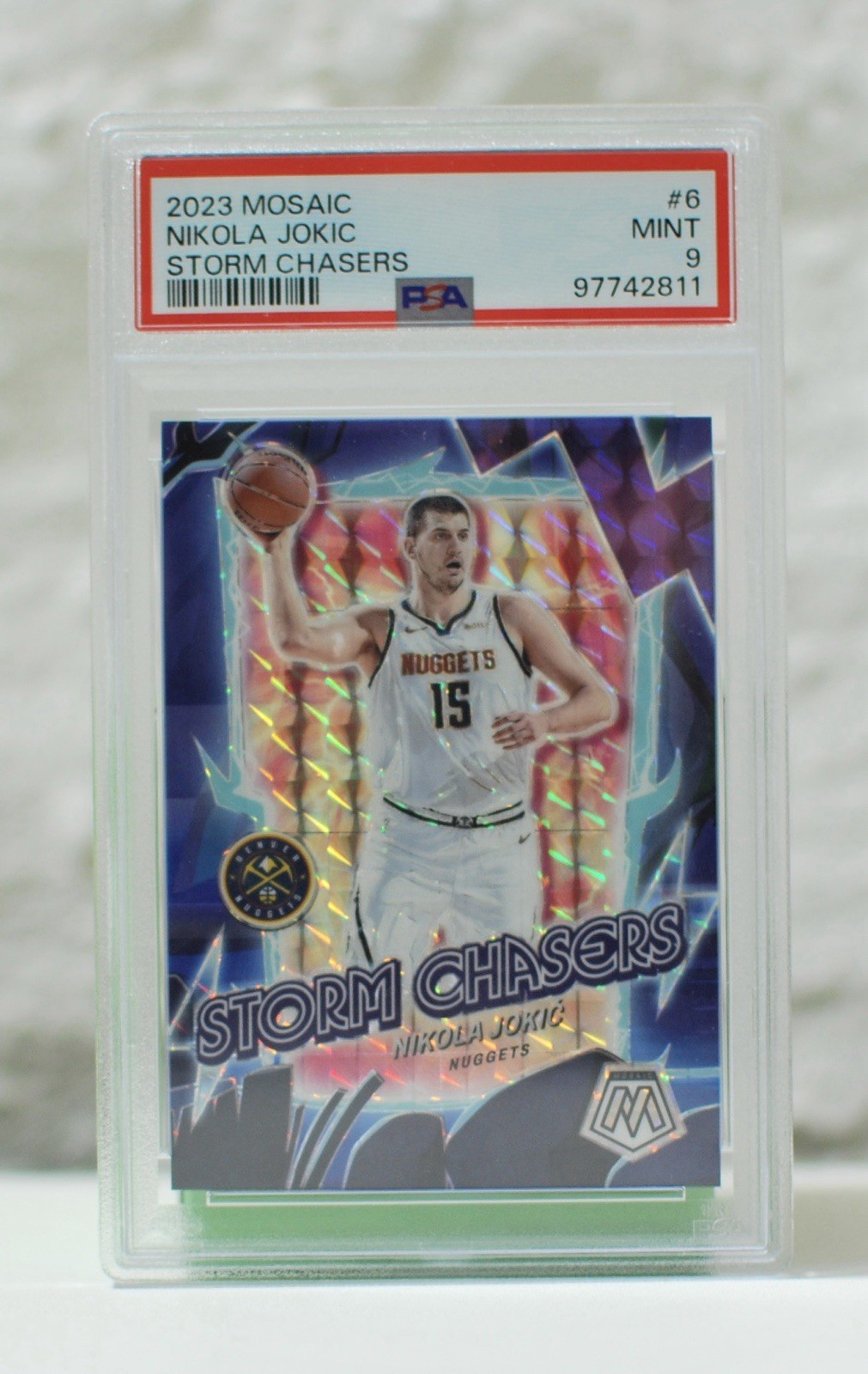 2023-24 Mosaic Nikola Jokic Mosaic Prizm Storm Chasers SP #6 PSA 9 MINT