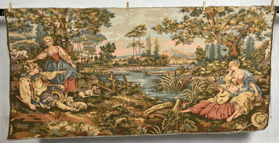 Vintage französischer schöner romantischer Paar Szene Wandbehang Wandteppich 200x90 cm