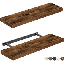 Floating Wall Shelves 23.6" Set of 2 - Rustic Brown for Bathroom, Kitchen, Be...
