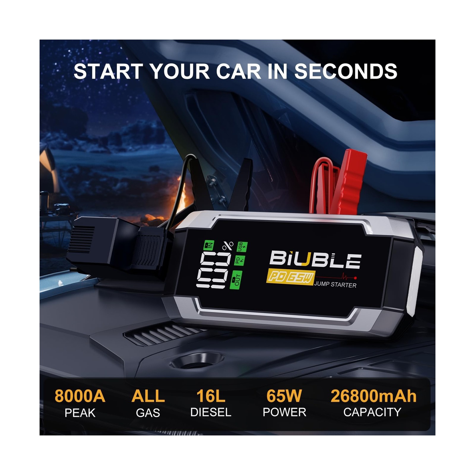 8000A Jump Starter with PD 65W Fast Charging, 26800mAh Car Battery ... Fast Ship