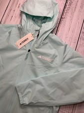 adidas Women's Medium Terrex 2L Rain Hooded Jacket NEW Semi Flash Aqua
