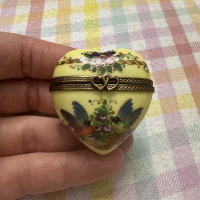 Rochard Limoges Peint Main Trinket Box Heart With Birds