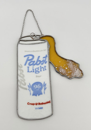 Vintage Pabst Light Beer Can Hanging Sign Advertising Stained Glass Bar Man Cave