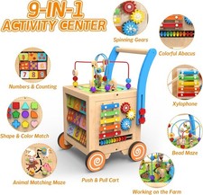 9-in-1 Wooden Activity Cube Baby Walker Toddler Toy