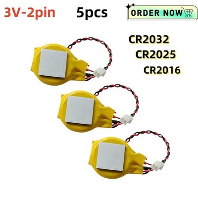5PCS CR2032 CMOS BIOS Battery with 2-Pin Wire Laptop Motherboard Replacement