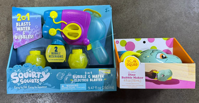 Squirty 2 In 1 Bubble & Water Electric Blaster & Sun Squad Dino Bubble Maker*