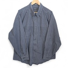 Van Heusen Dress Shirt Mens 18-18.5 XXL 2XL Blue Plaid Button Wrinkle Free