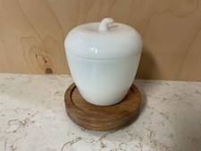 Vintage Hazel Atlas White Milk Glass Apple Shaped Jam/Jelly Jar w/Lid