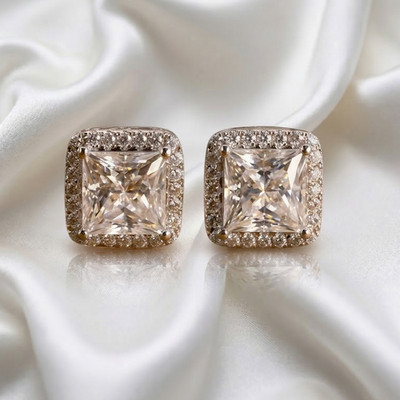 925 Sterling Silver Princess Cut Moissanite & CZ Handmade Luxury Earrings