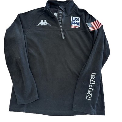 Kappa US Ski Team 1/4 Zip Fleece Jacket Unisex Large Black EUC Gara USA Olympics