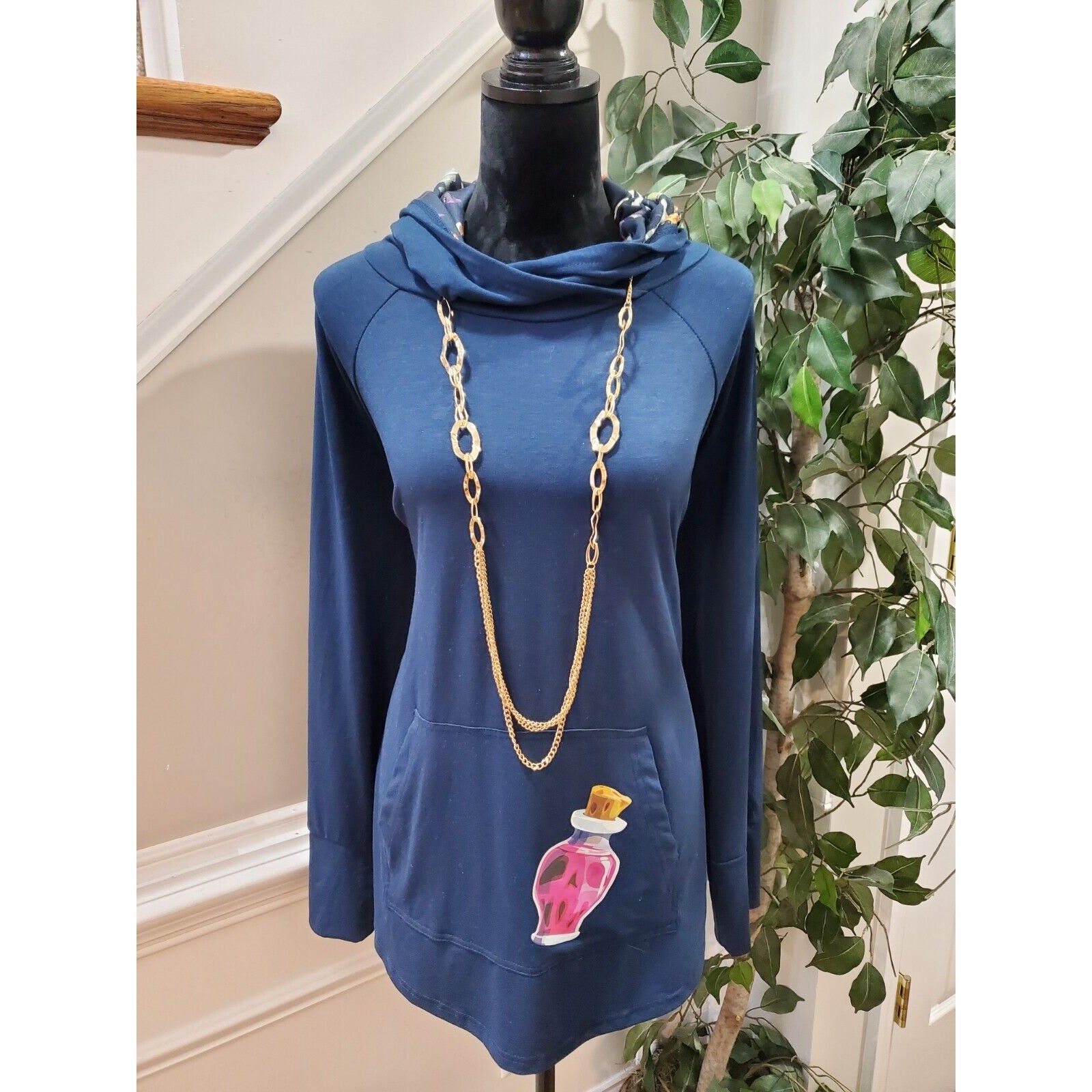 Lularoe Potion Blue Solid Polyester Long Sleeve C… - image 1