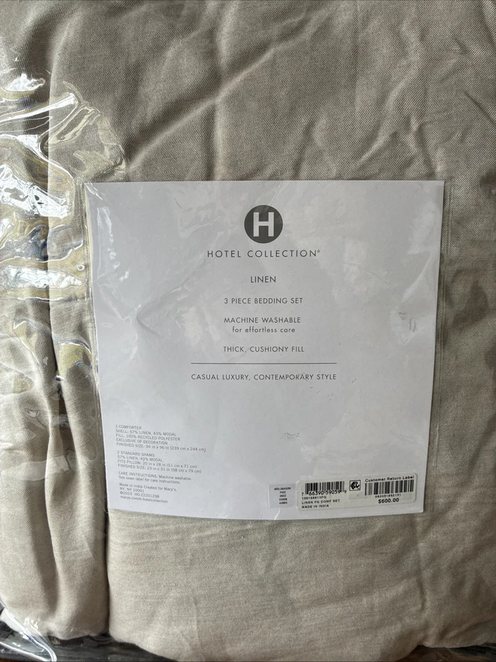 JUEGO EDREDÓN COMPLETO/QUEEN BEIGE NATURAL COLECCIÓN HOTEL LINO/MODAL 3 PIEZAS Foto 2 de 2