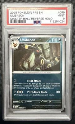 2025 Pokémon Prismatic Evolution Umbreon Master Ball Reverse Holo PSA 9 MINT