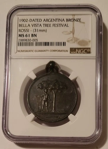 Argentina 1902-Dated Bronze Medal Bella Vista Tree Festival Rossi MS61 BN NGC