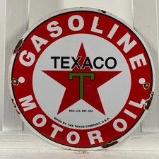 Texaco Enamel Sign - Ø 30cm (11.8") - Garage Vintage Motor Oil Unique Decoration