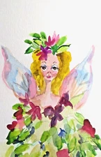 Garden Fairy by Delilah impressionism 9x6 watercolor contemporary fantasy