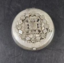 Antique Real Silver Compact Pill Trinket Box 36 grams Unmarked  2"