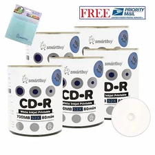 500 Smartbuy CD-R 52X 700MB White Inkjet Printable Disc + FREE Micro Fiber Cloth