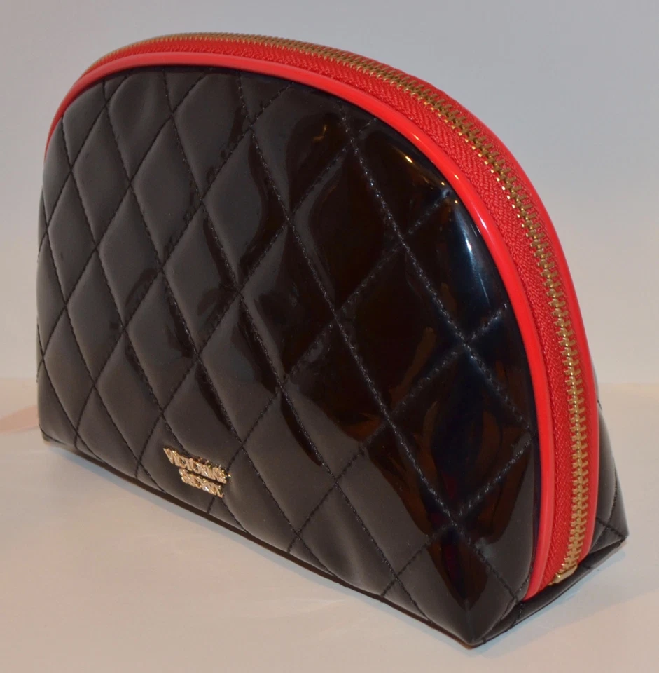 VICTORIA'S SECRET BOLSA DE BELEZA ACOLCHOADA PRETA BRILHANTE MAQUIAGEM ESTOJO COSMÉTICO VIAGEM NOVA - Imagem 3 de 4