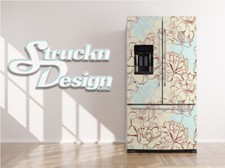 Floral Cyan Sketch Flower Design Line Fridge Freezer Wrap Side Door Vinyl Decal