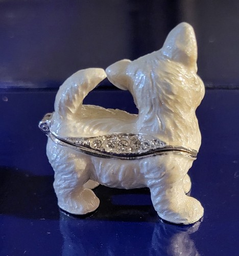 Feisty Westie Pewter Bejeweled Hinged Miniature Trinket Box Kingspoint - Picture 2 of 5