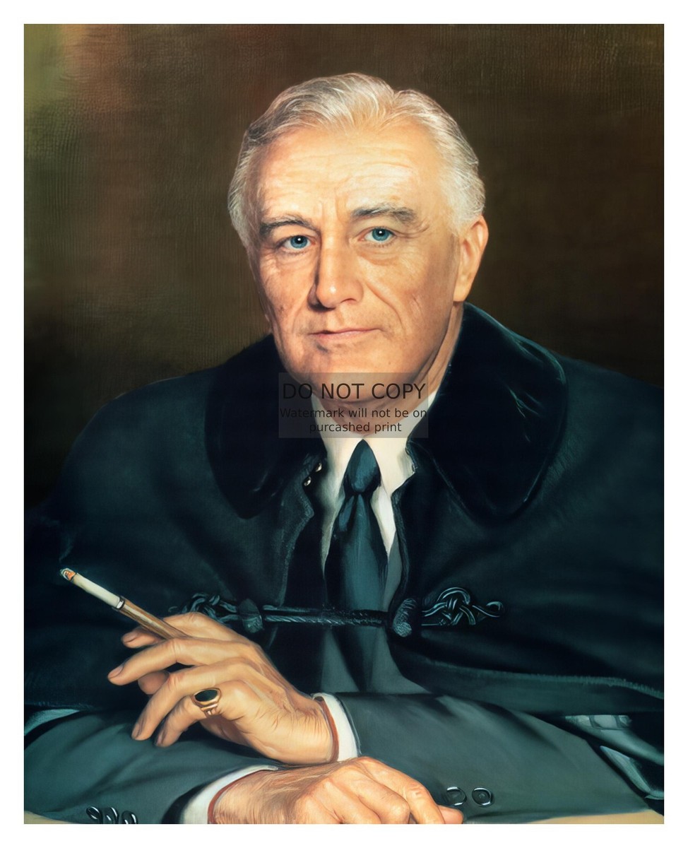 PRESIDENT FRANKLIN DELANORE ROOSEVELT SMOKING CIGARETTE PAINTING 8X10 PHOTO